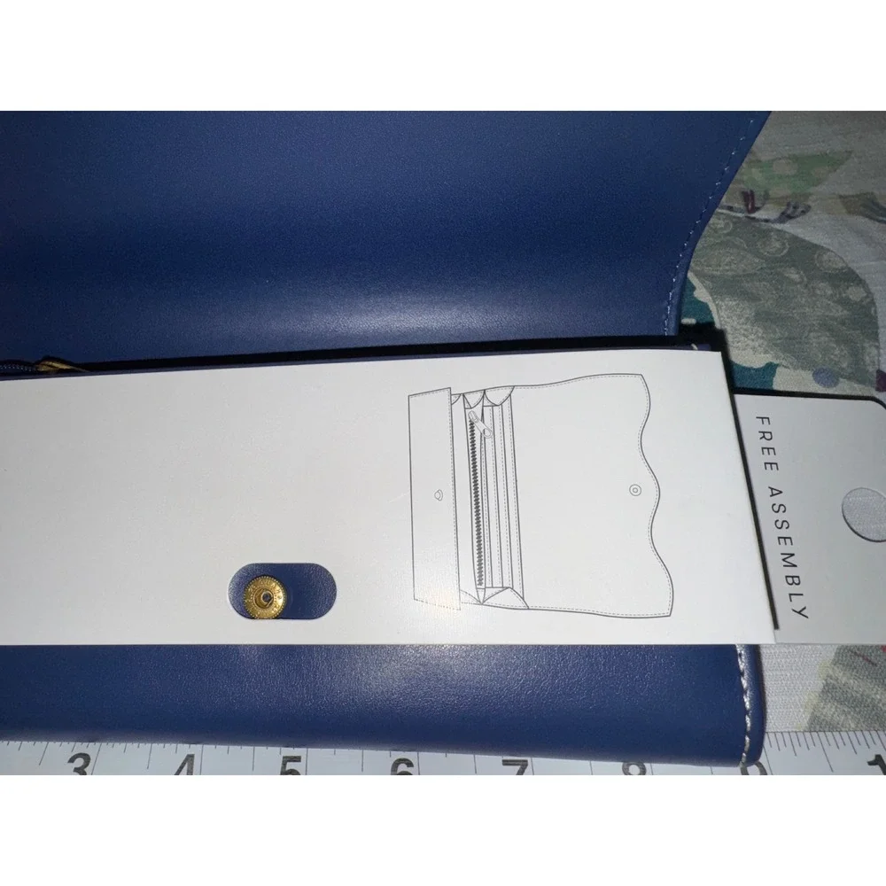 Free Assembly Women Denim Blue Wavy Cutout Flap Clutch Wallet FA261137